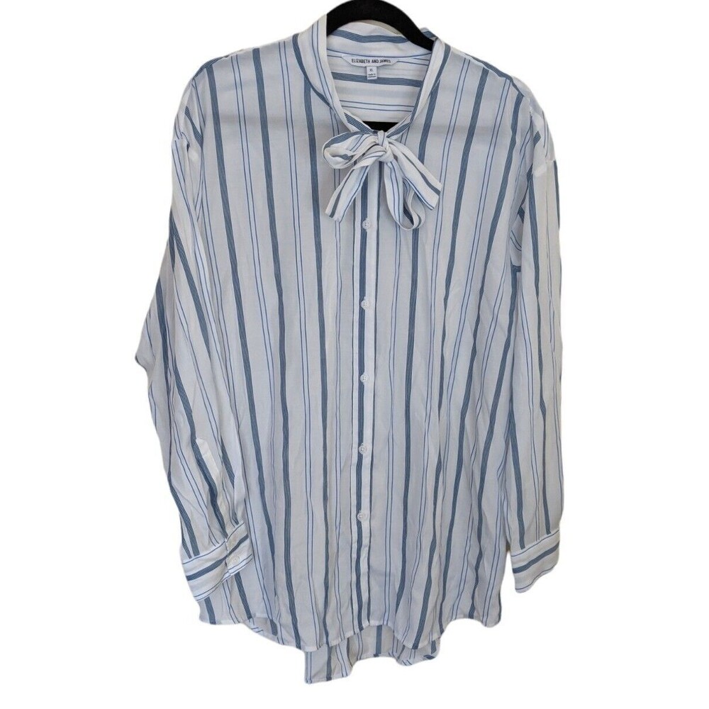 Elizabeth And James Women's Button Front Hi-Lo Striped Semi-Sheer Preppy Boho XL